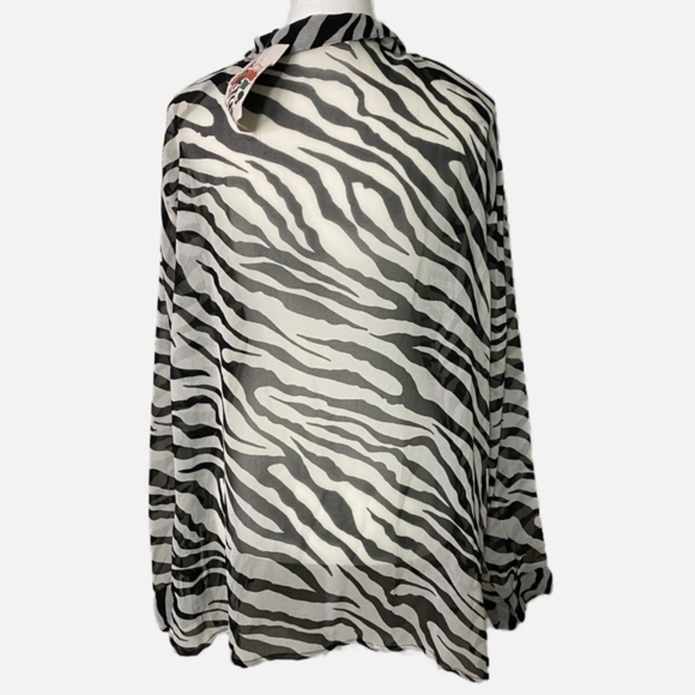 Kaktus Vintage Semi Sheer Zebra Print Button Down Long Sleeve Shirt - Picture 2 of 9